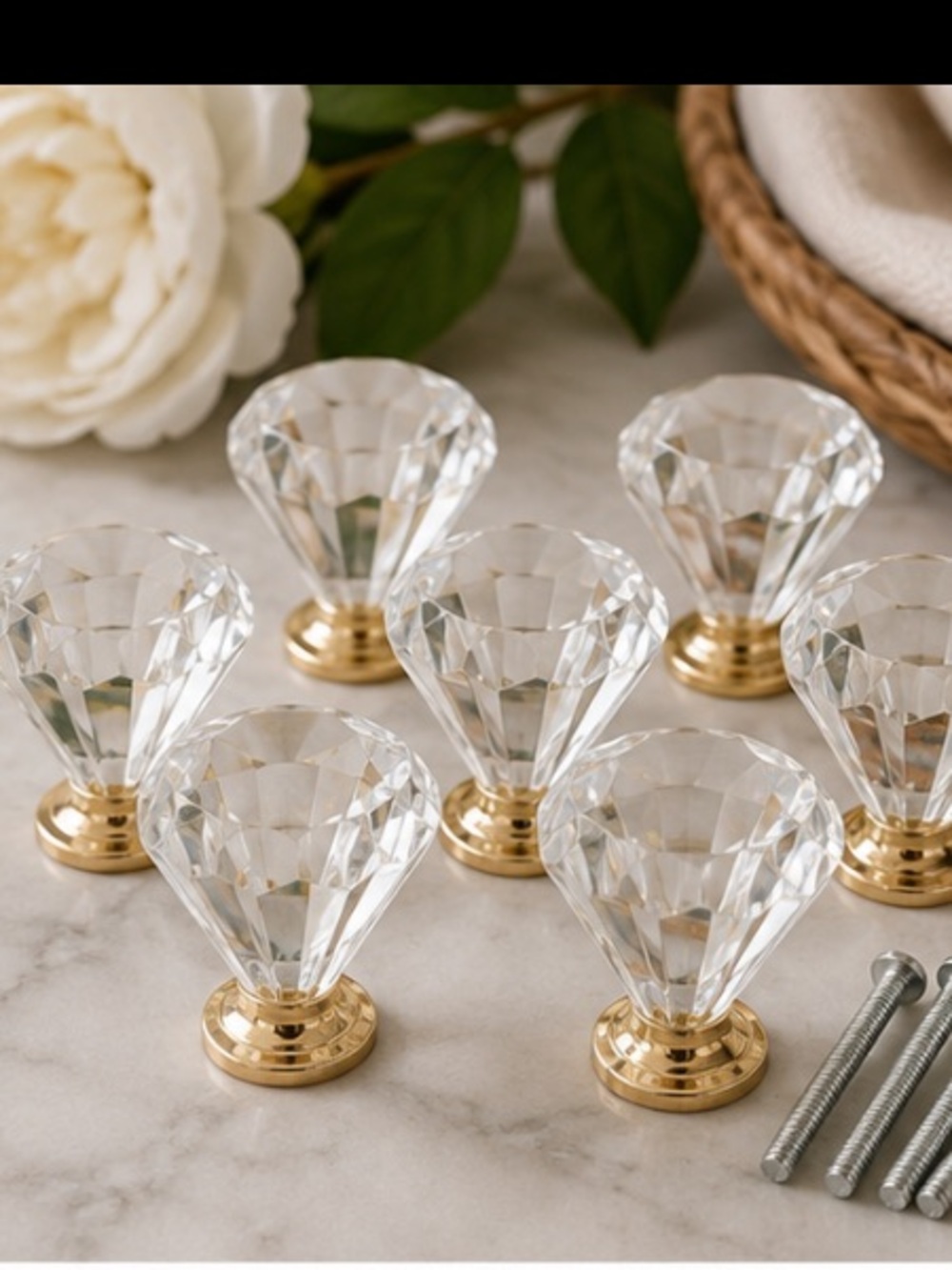 Lot of 7 Liberty P30122C-CL-C5 Clear Faceted Acrylic Cabinet Knobs Brass Base